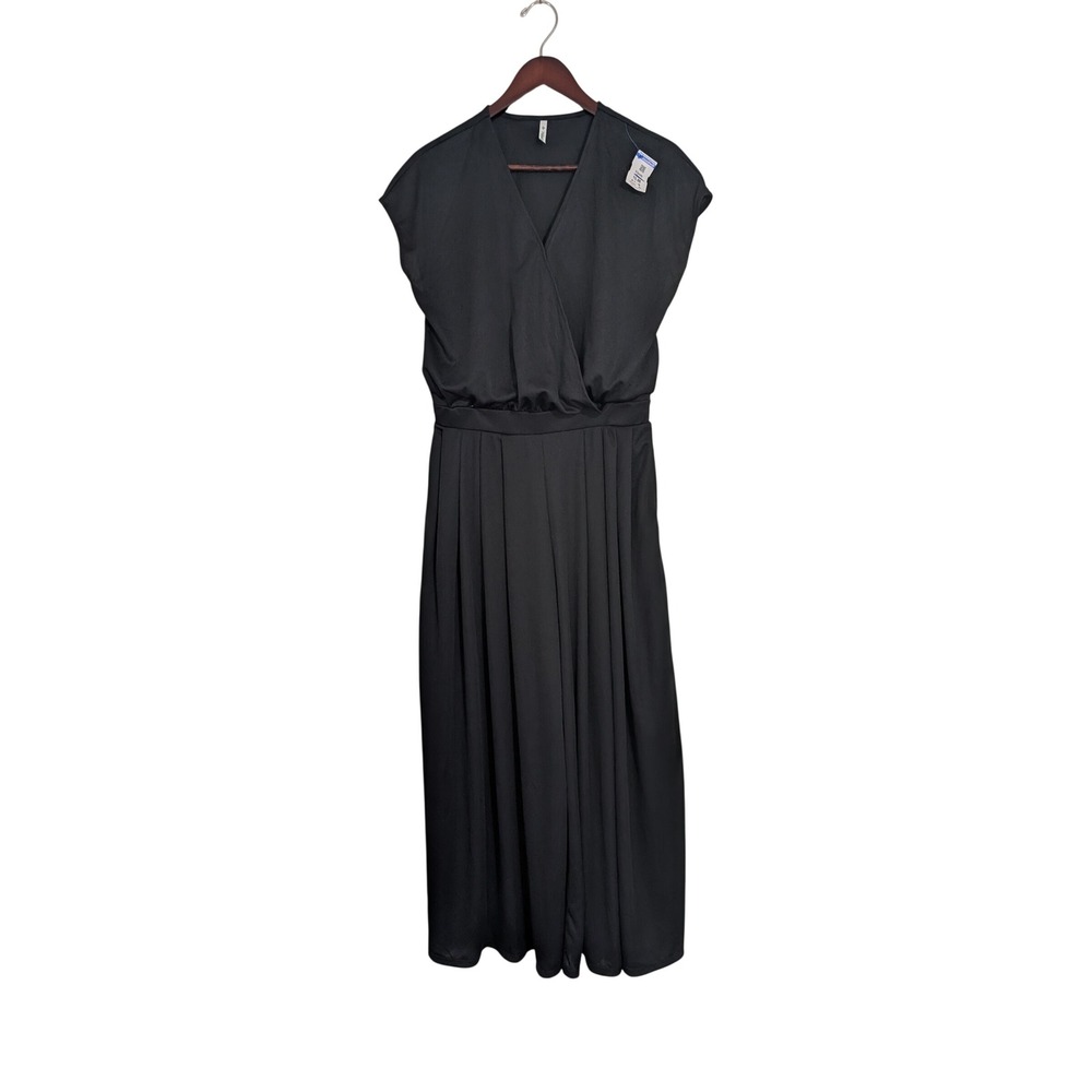 Halara Black Surplice V-Neck Sleeveless Palazzo Wide Leg‎ Jumpsuit M  Pockets